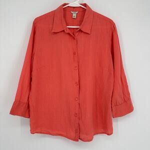 LL Bean Blouse Womens LARGE Linen Gorpcore Summer Lightweight Spring Outdoor